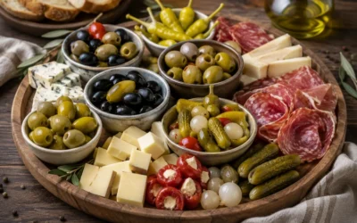 Cómo preparar una tabla de aperitivos con aceitunas y encurtidos